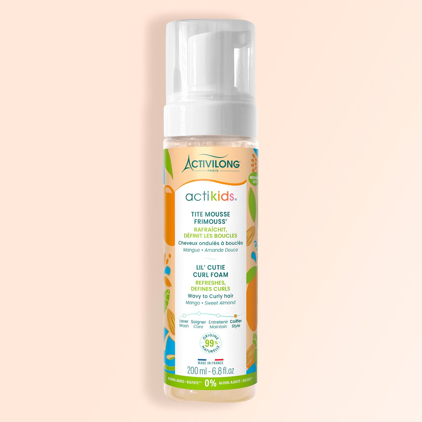Packshot de la Tite Mousse Frimouss Actikids en 200 ml sur fond crème